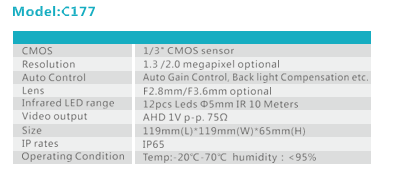 C177 Outdoor AHD Dome Camera